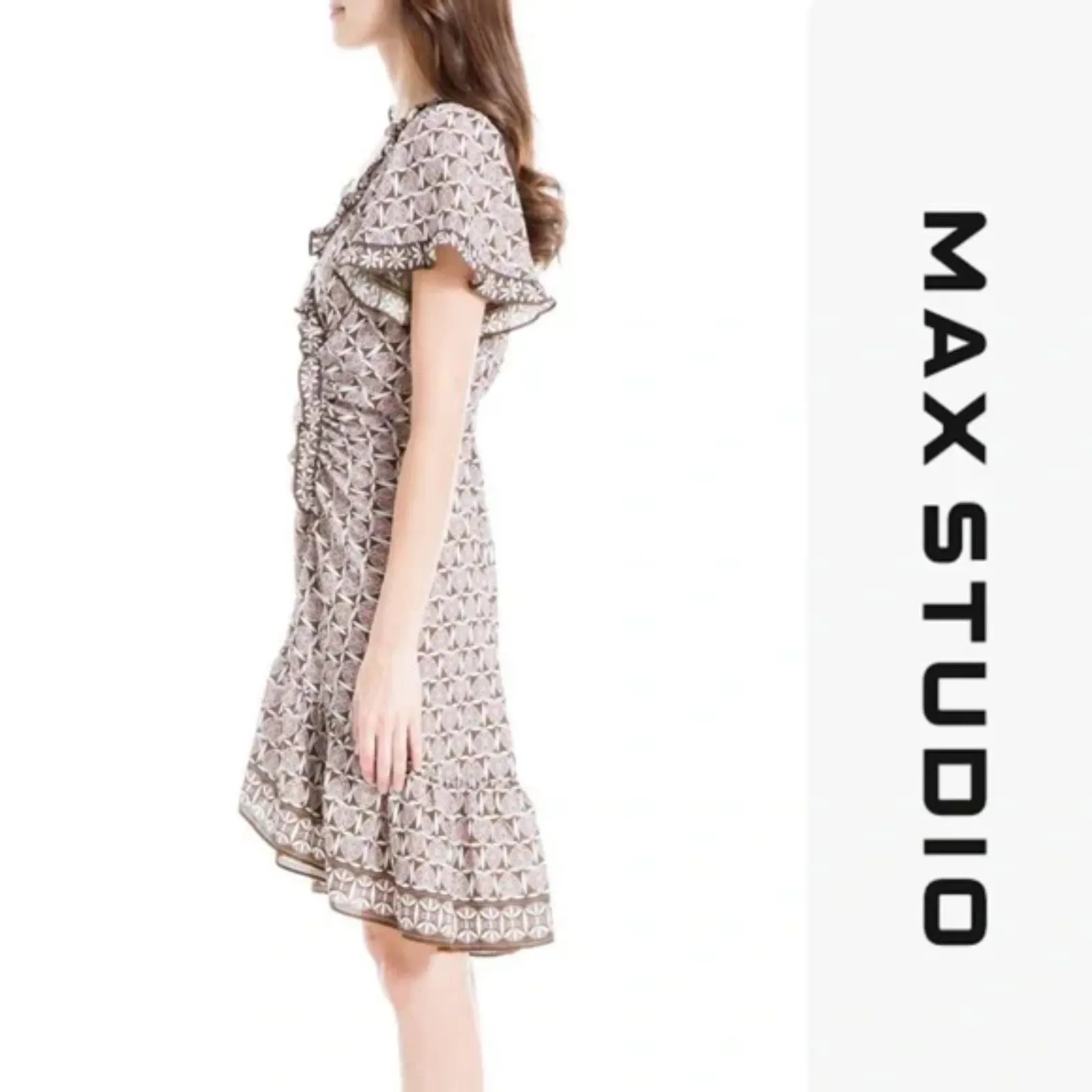 Max Studio Ruffles Trim Flutter Sleeves Dress Size S NWT - Image 3
