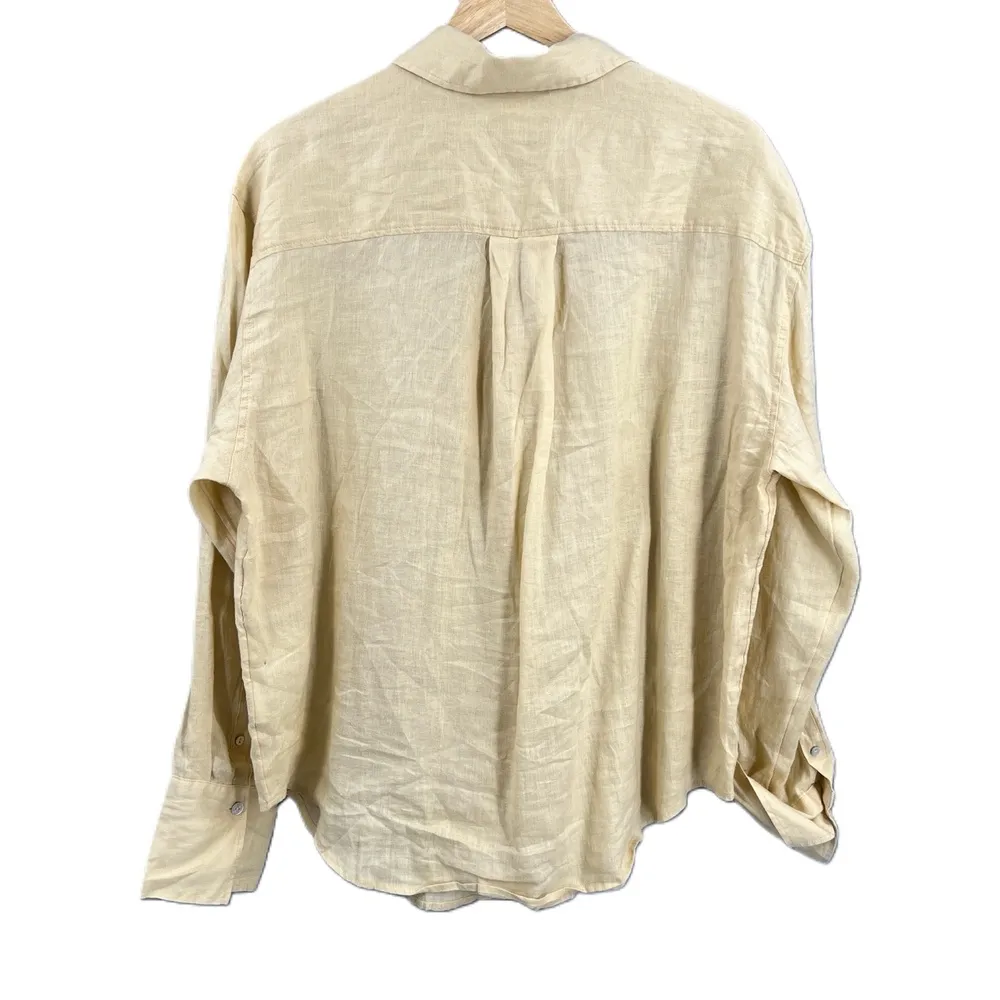 Womens H&M Linen Shirt Beige Long-sleeve Button-up Collared Med Lightweight - Image 5