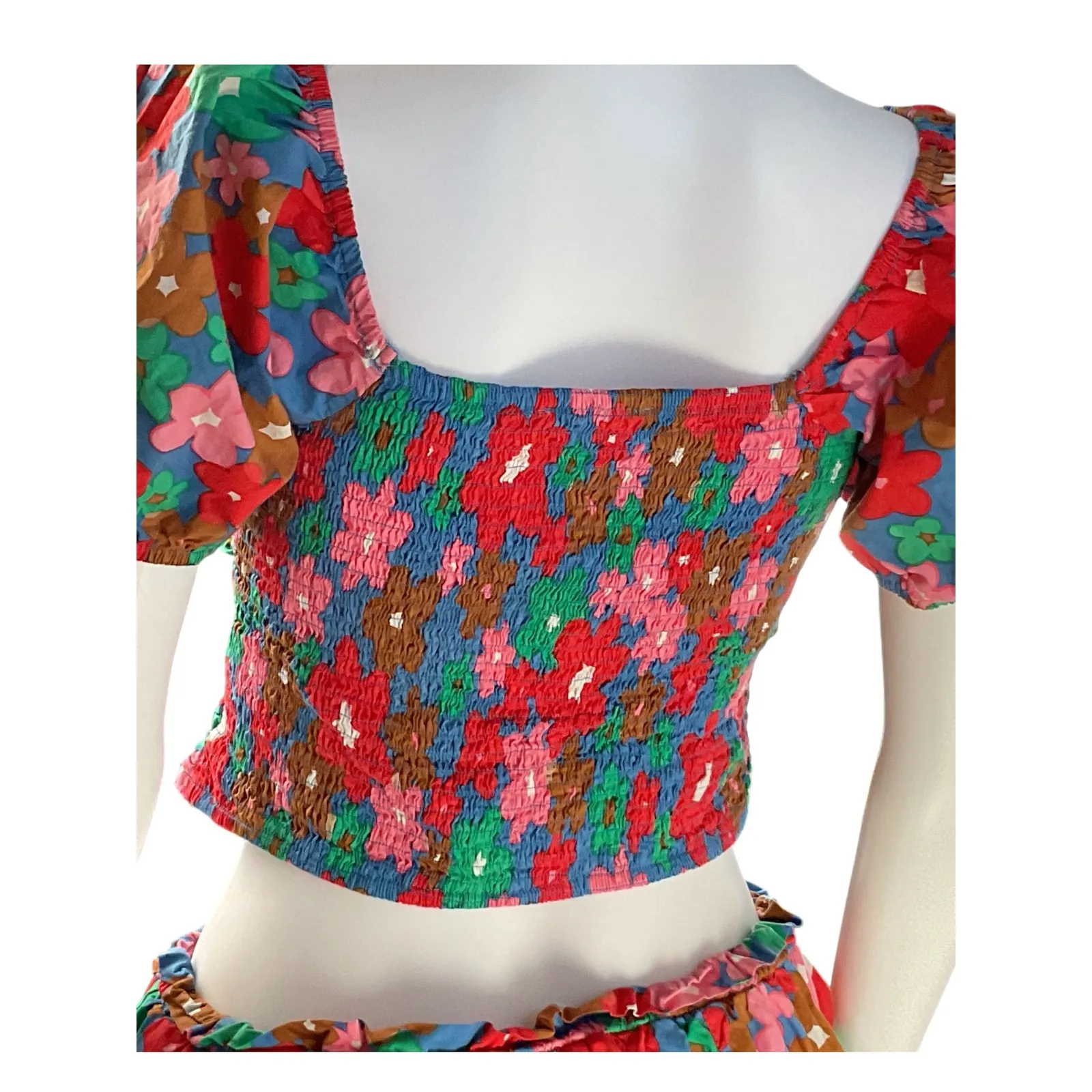 Entro Floral Two‎ Piece Set Crop Top Bubble Skirt Summer Outfit Size L - Image 5