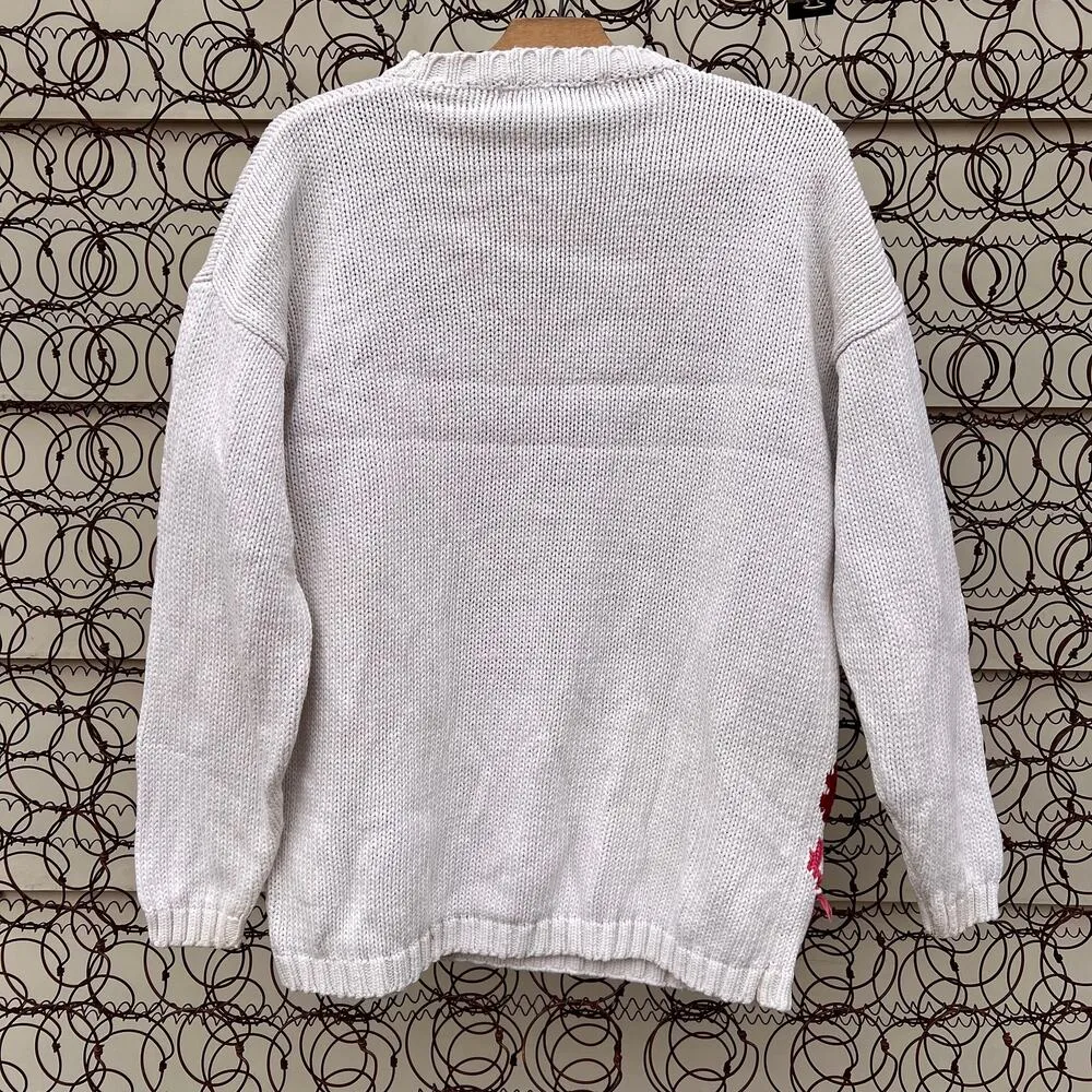 Vintage 90s Nuggets red cream floral scroll knit sweater MEDIUM - Image 2