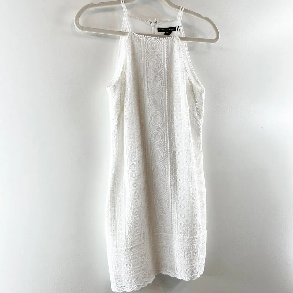 White House Black Market Crochet Lace Shift Mini Dress White 2 Petite - Image 6