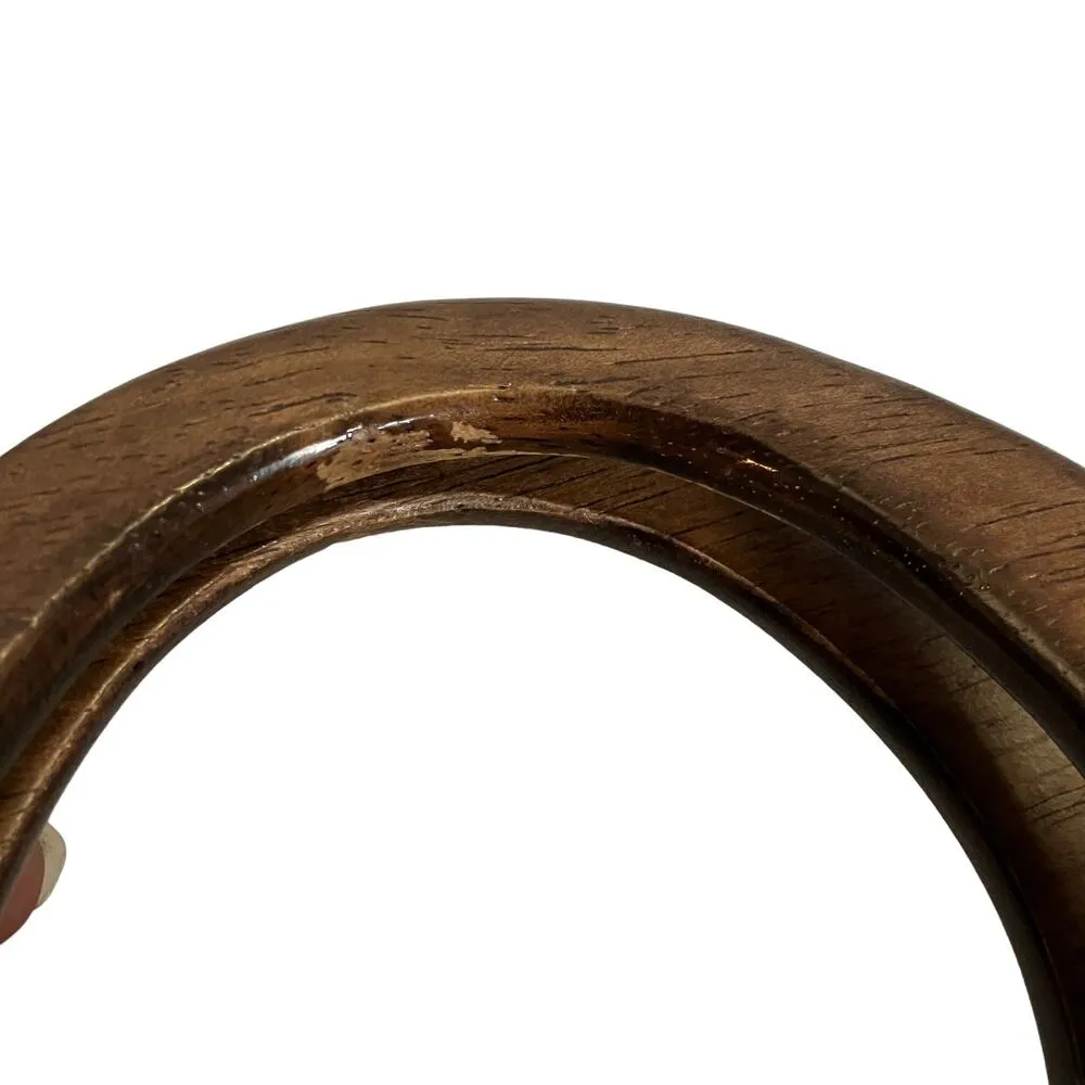 Fossil Multi Colored Striped Leather Trim Wood Handle Satchel Purse - Image 4