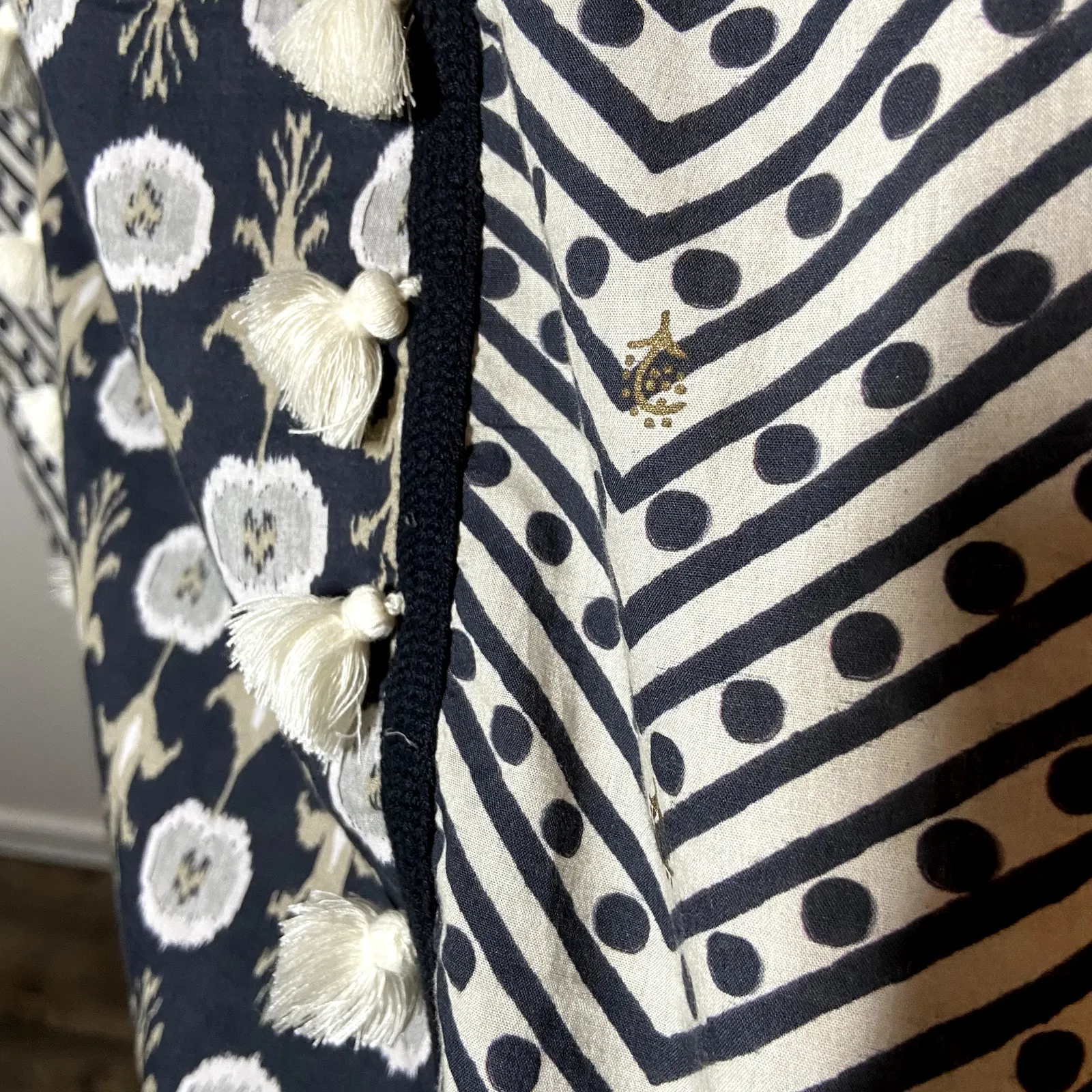 Figue Odesa Dress Printed Cotton Tunic Shift Dandelion Chevron Polka Dot XS Black - Image 5