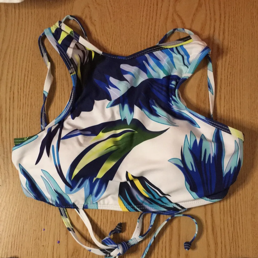 Womens Sexy C Apparel 2Pc Tropical Palm Tree Leaves Print Swimsuit Bikini Small Blue - Image 2