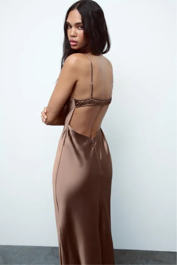 dress midi maxi satin wedding chocolate brown party cocktail - Image 13