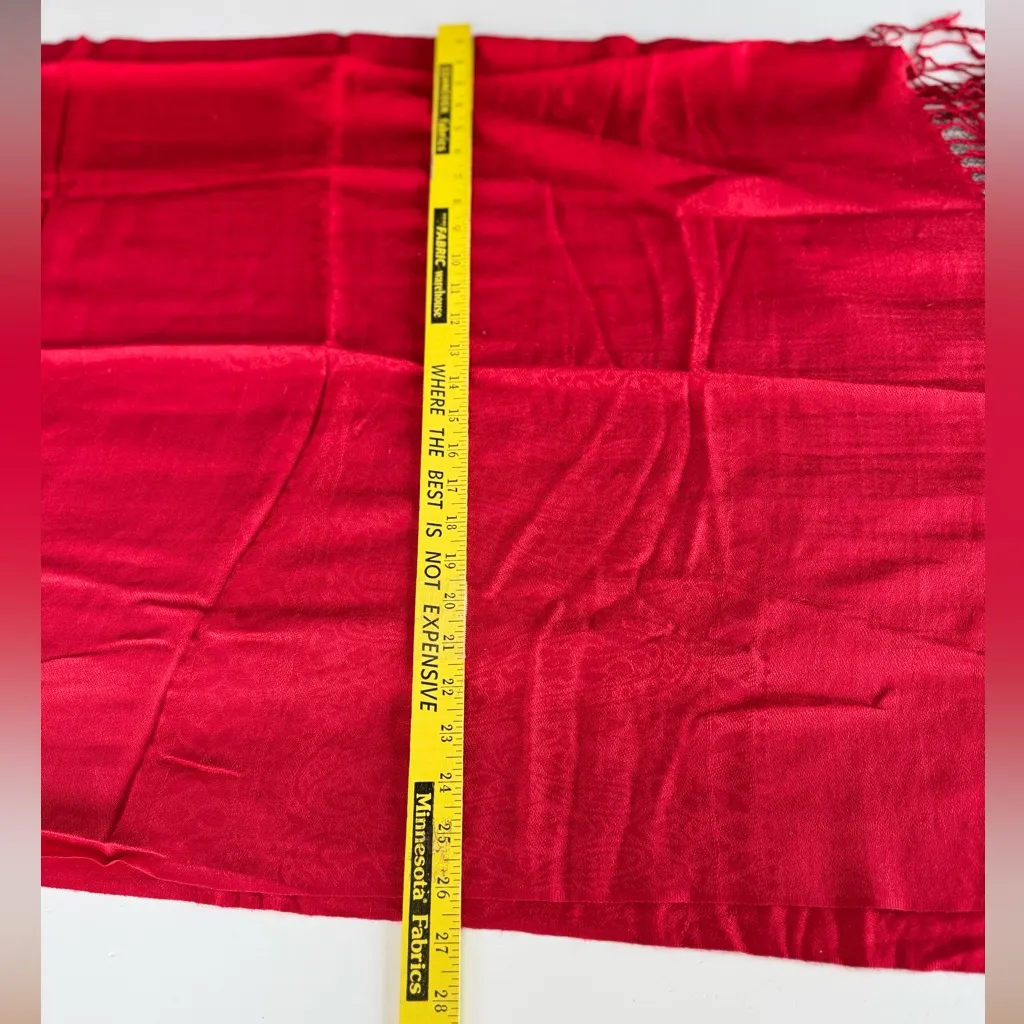 Cherry Red Pashmina Scarf Wrap Paisley Embossed - Image 5
