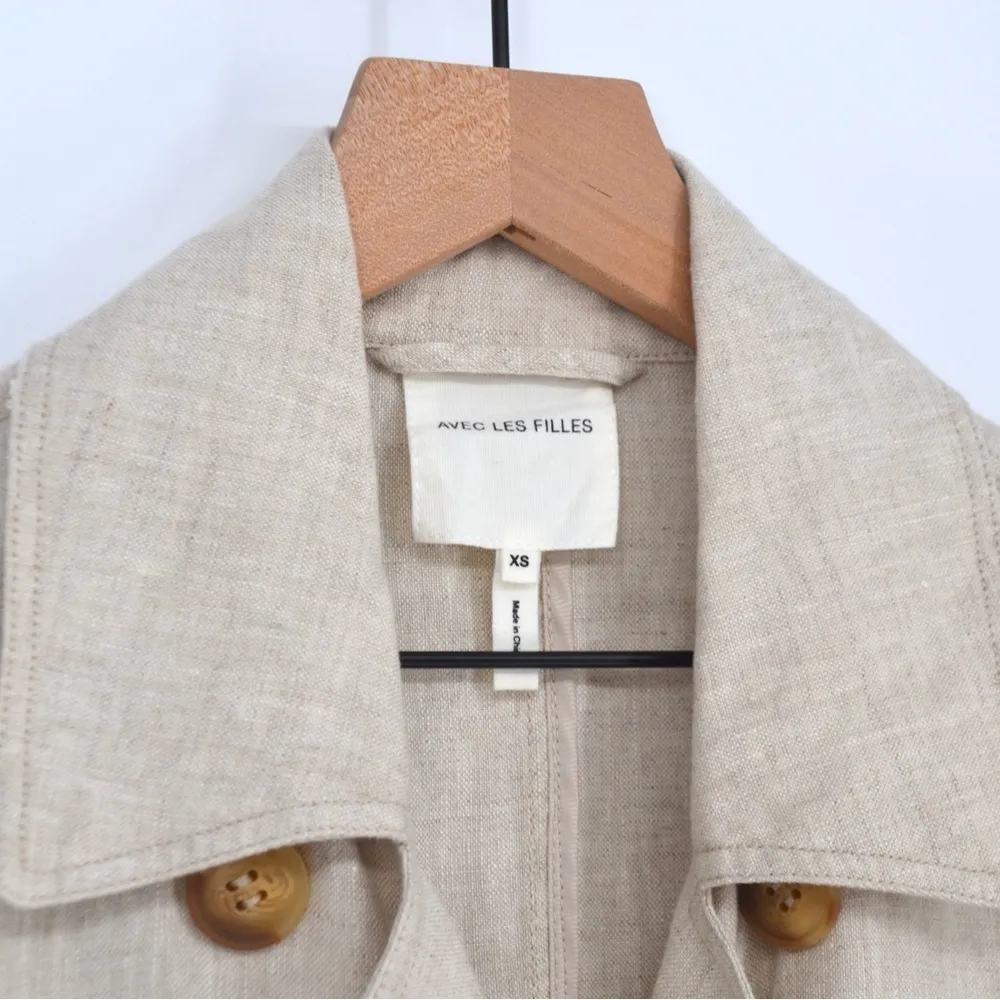 Avec Les Filles Oversized Long Linen Trench Coat Cream Tan Women's XS - Image 9