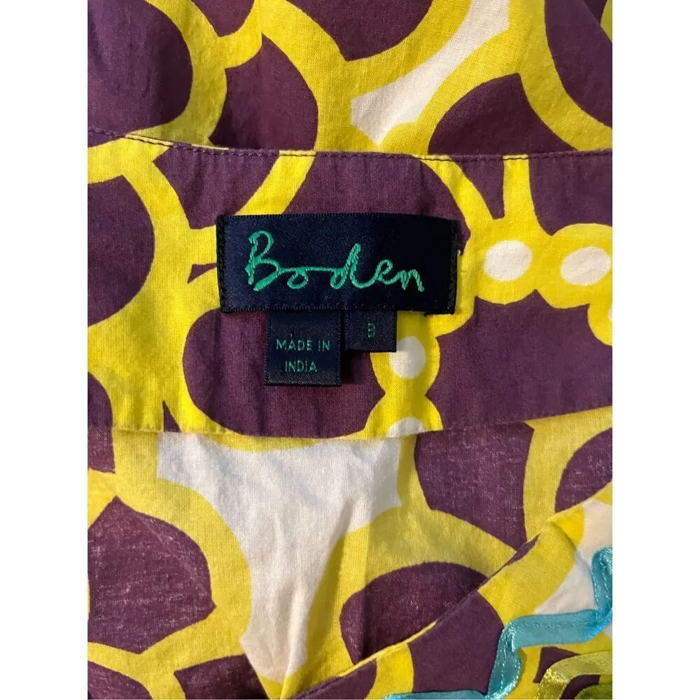 Boden Retro Jumbo Flower Print 3/4‎ Sleeve Cotton Lightweight Dress Size 8 Purple - Image 2