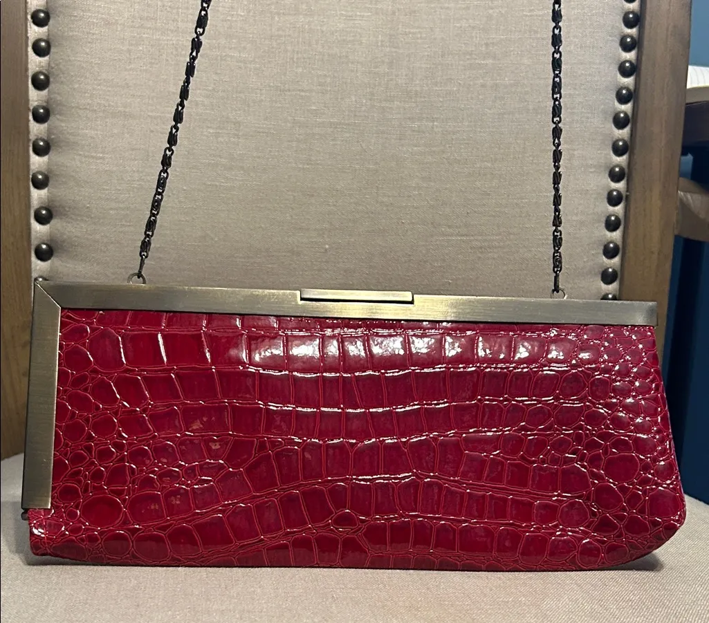 Jessica McClintok Red Crocodile-Embossed Clutch - Image 1