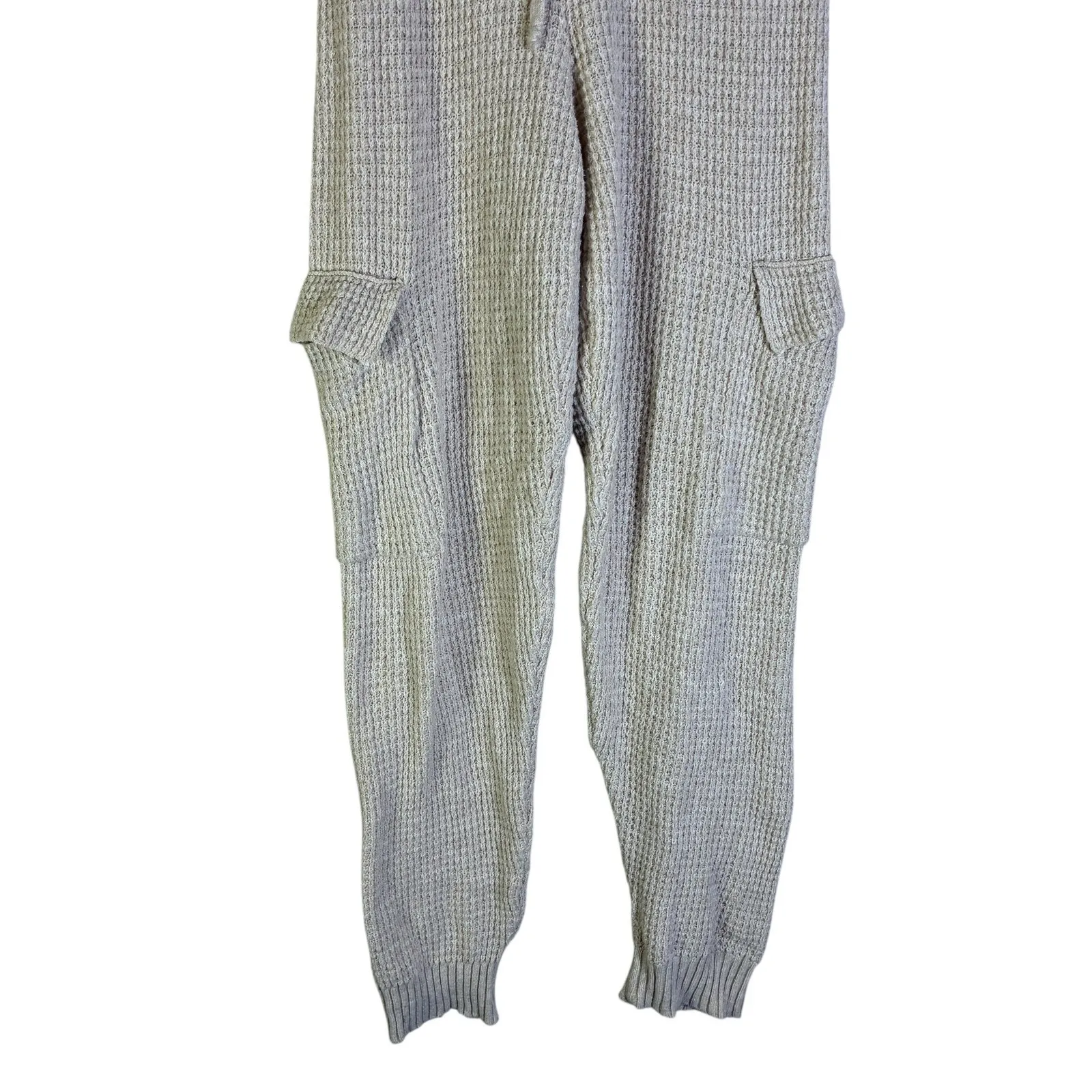 Sage + Stone Waffle Knit Cropped Hoodie Lounge Set Cream Size S - Image 8