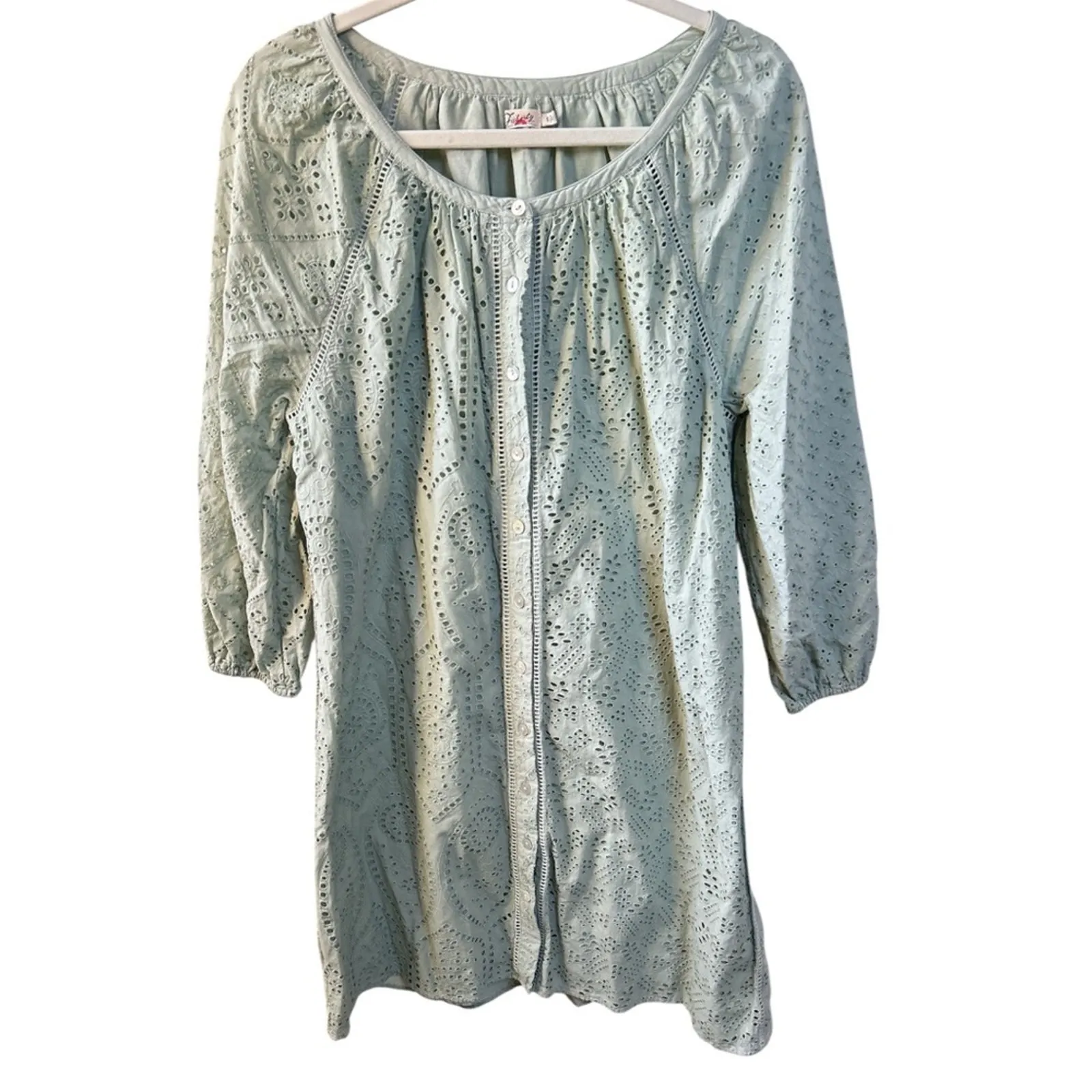 Faherty Valencia Eyelet Mini Dress in Desert Sage Green Size Small Gently Used - Image 2