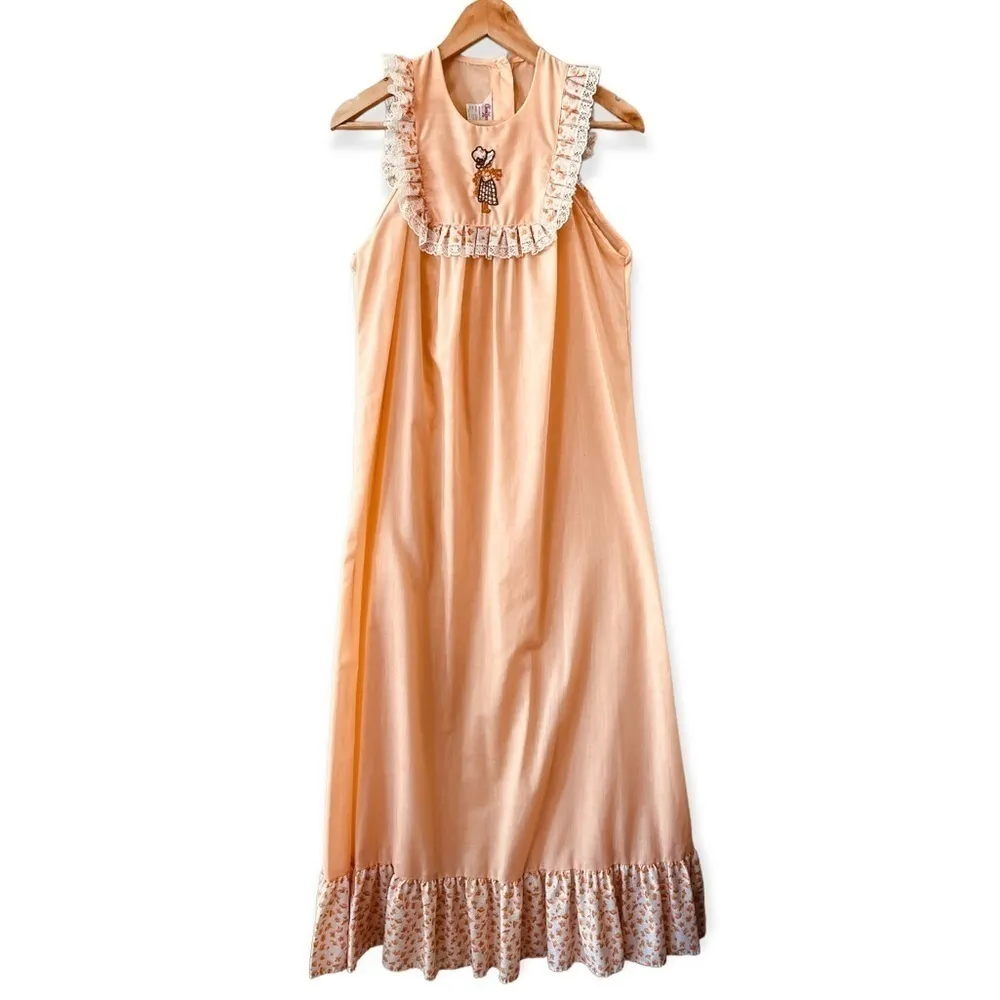 CHERRI LYNN JR Vintage 70’s Lace Trim Floral Nightgown & Robe Size 11 - Image 9