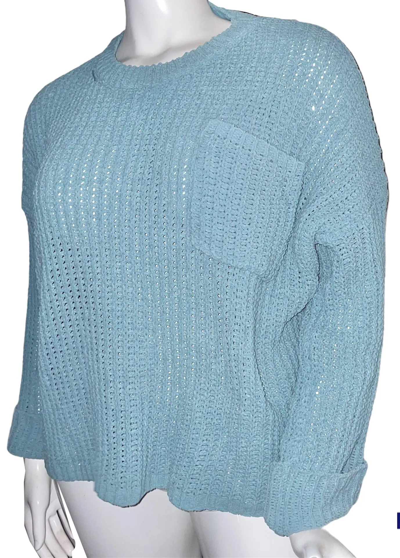 Aaron and Amber Aqua Chunky Chenille Knit Oversized Sweater - Image 2