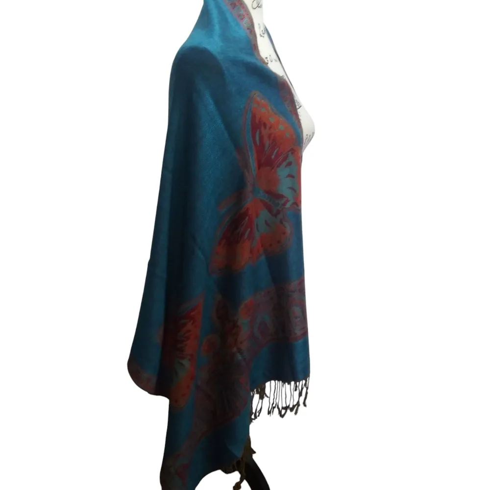 Blue Elegant Blue Butterfly Fringe Novelty Spring Summer Scarf Shawl - Image 3
