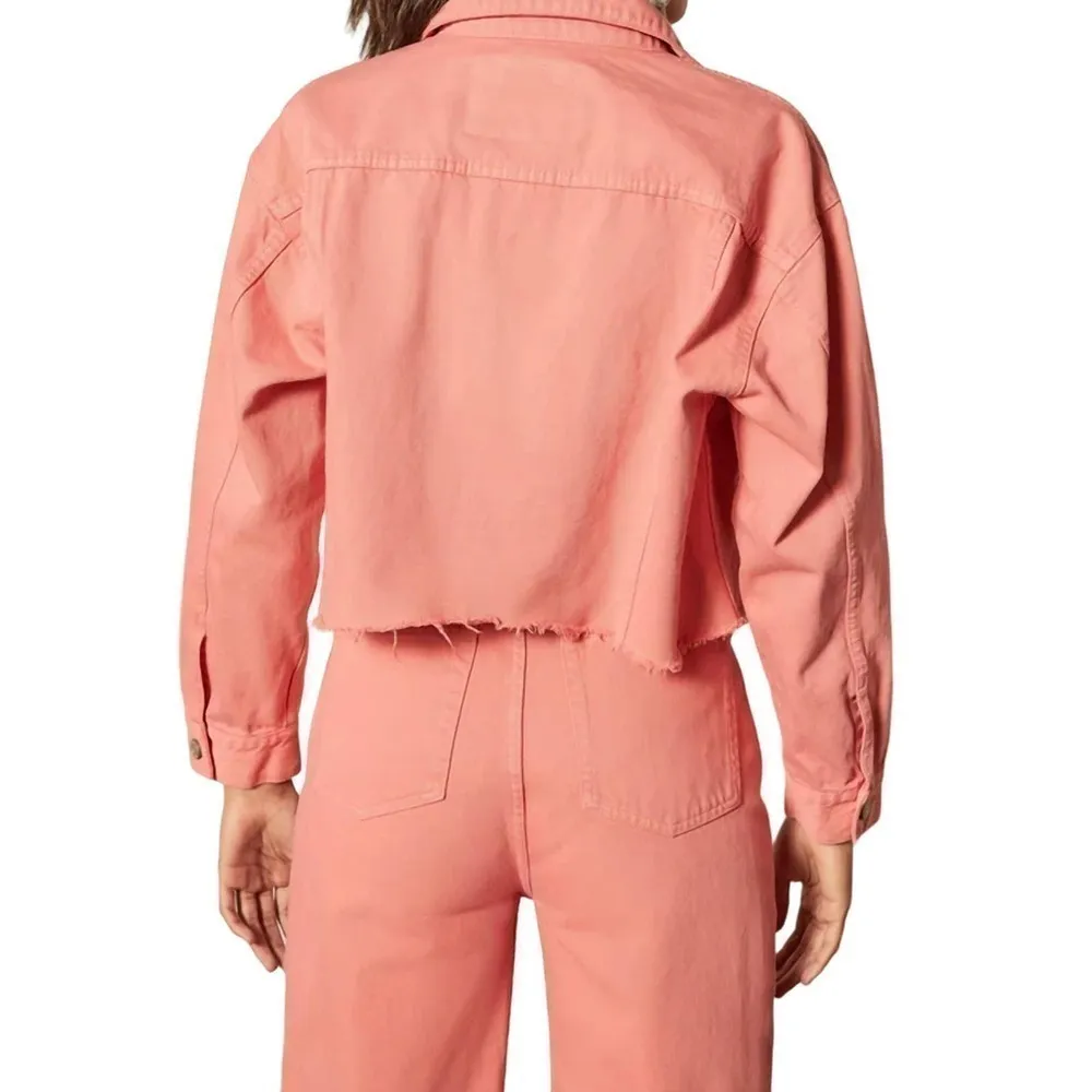 Boyish The Harvey Crop Denim Jacket In Coral Pink size Small - Image 3