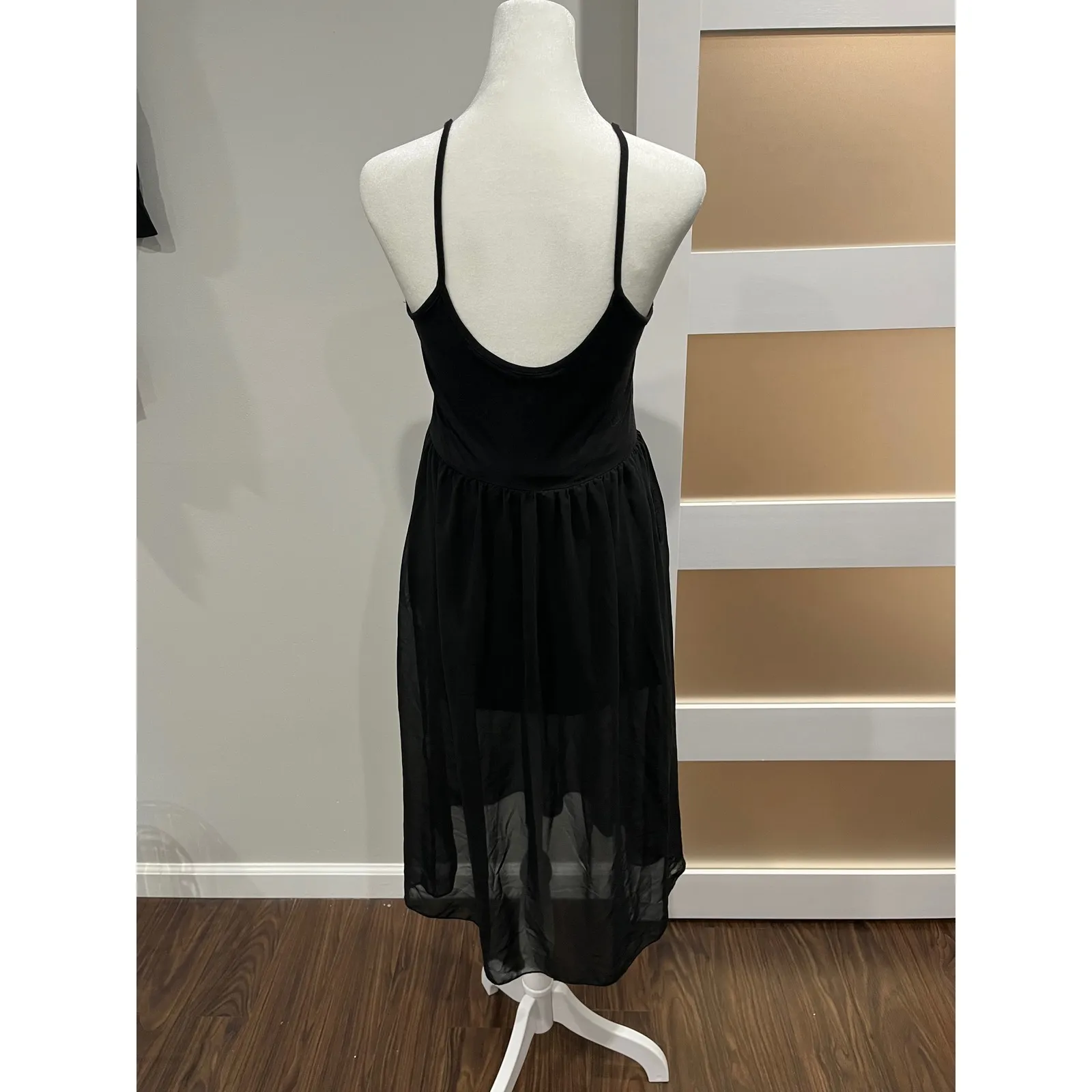 Forever 21 Black Spaghetti Strap Mesh Overlay Midi Dress Size Small - Image 3