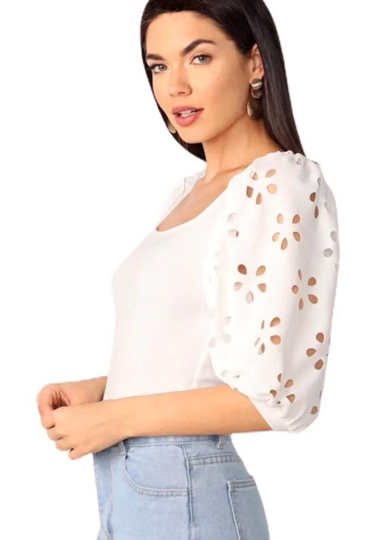 SheIn -Laser Cut Fitted Blouse-Med-NWOT - Image 2