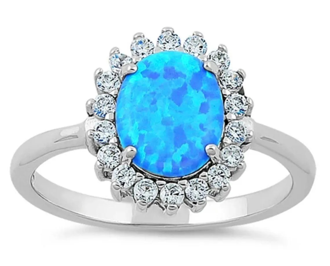 SIZE 10 925  Oval Blue Lab Opal CZ Ring - Image 2