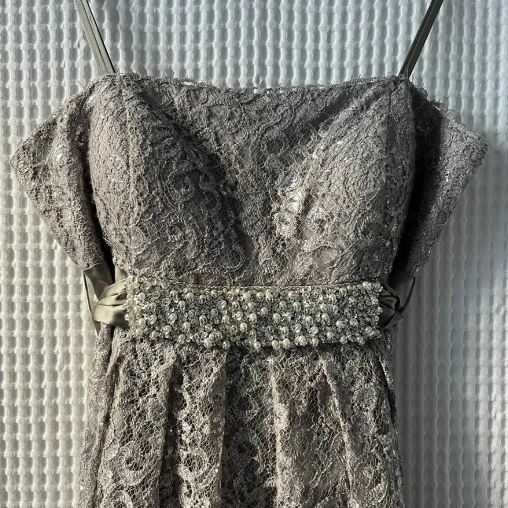 Oleg Cassini size 10 dress vintage-inspired gray/silver metallic cocktail party - Image 2