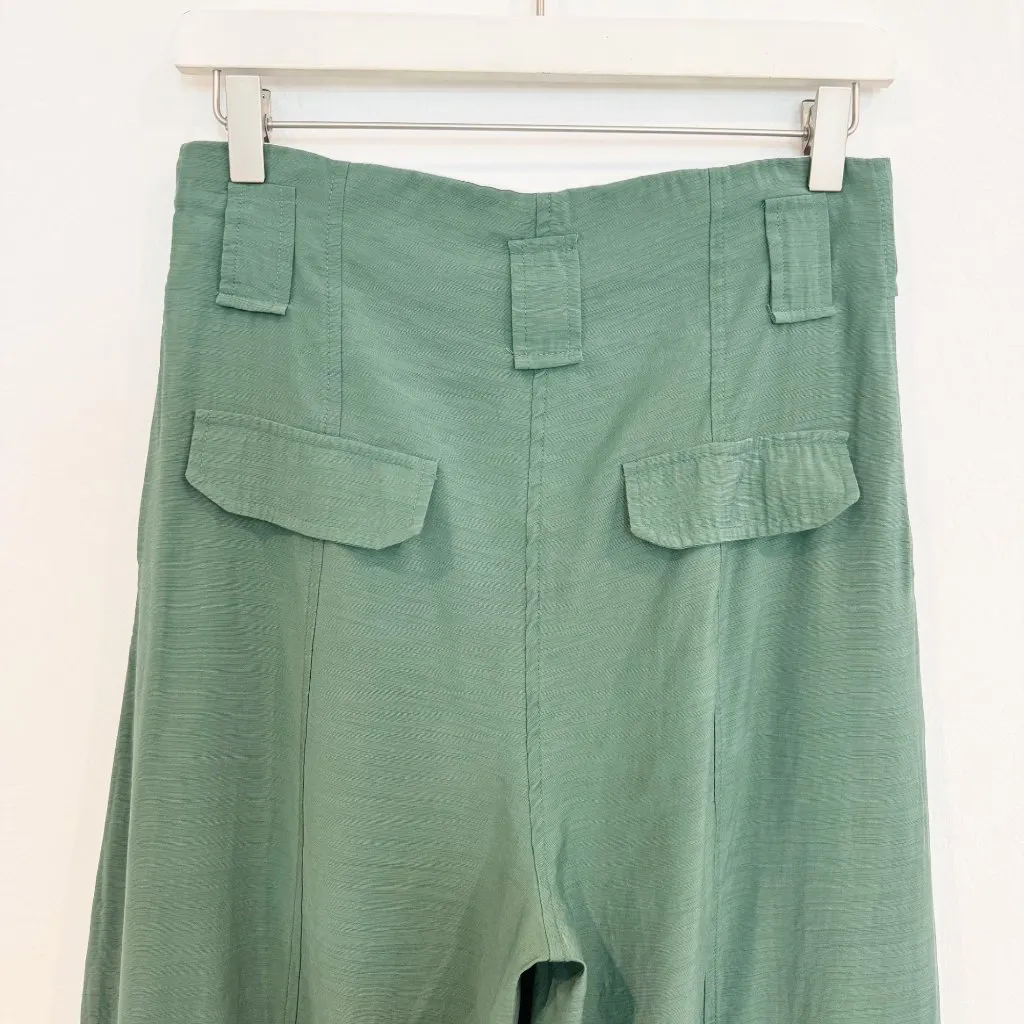 Ganni Wide Leg Cropped Utility Trouser Pants in Myrtle Green Preppy Work Size 4‎ - Image 9