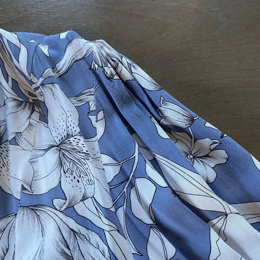 Jaase Jacket Blue White  Floral Full Zip Bomber Jacket Size Large Ruched Sleeve - Image 8