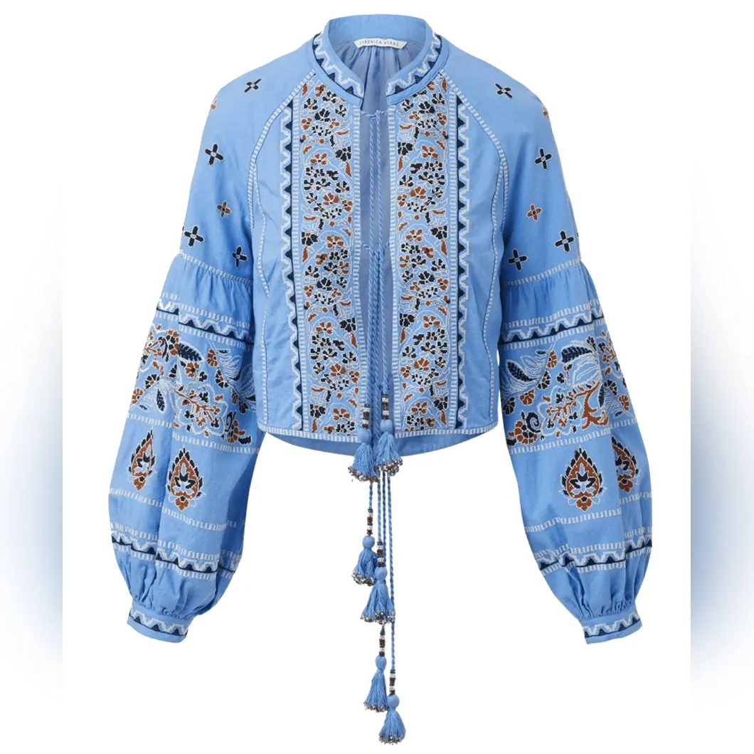 Veronica Beard  Rivoli Embroidered Tassel Tie Cropped Jacket - Image 9