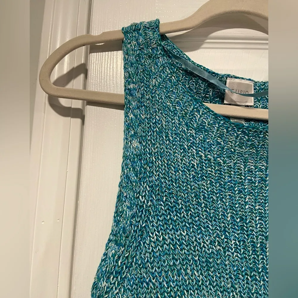NWT Cupio Size M Scoop Neck Sleeveless Cotton Teal Heather Knit Vest Top Cotton - Image 4