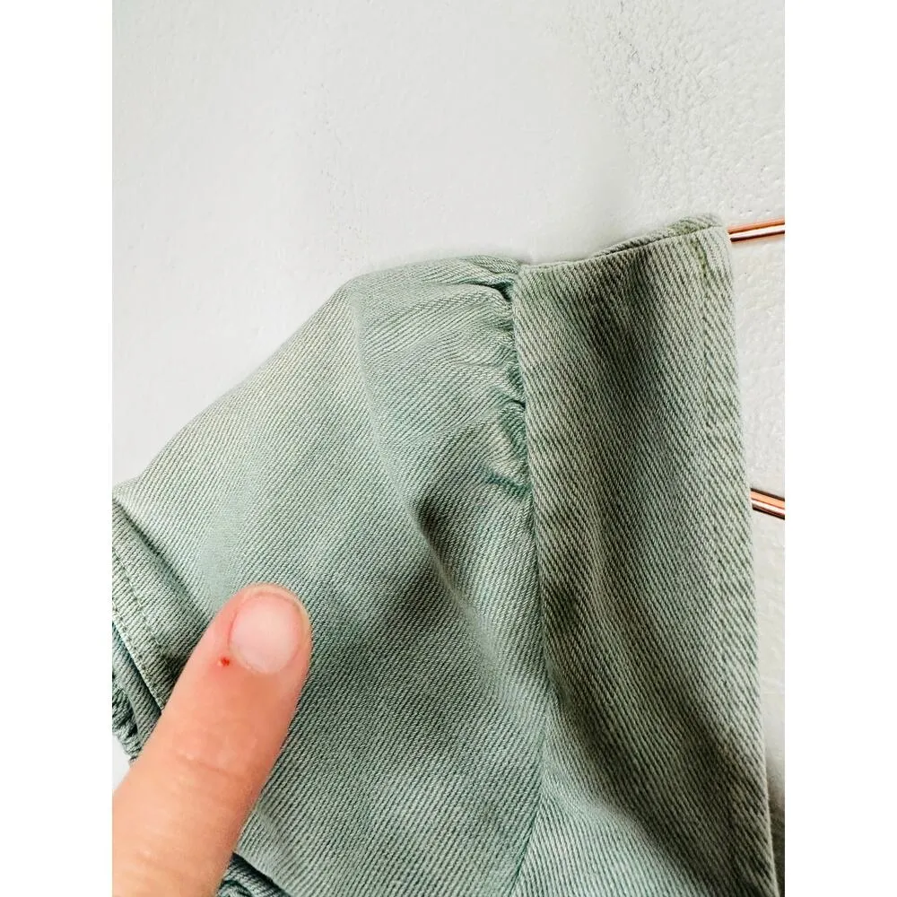 LOUNA Green Denim Empire Waist Babydoll Style Mini Dress Size Extra Small - Image 7