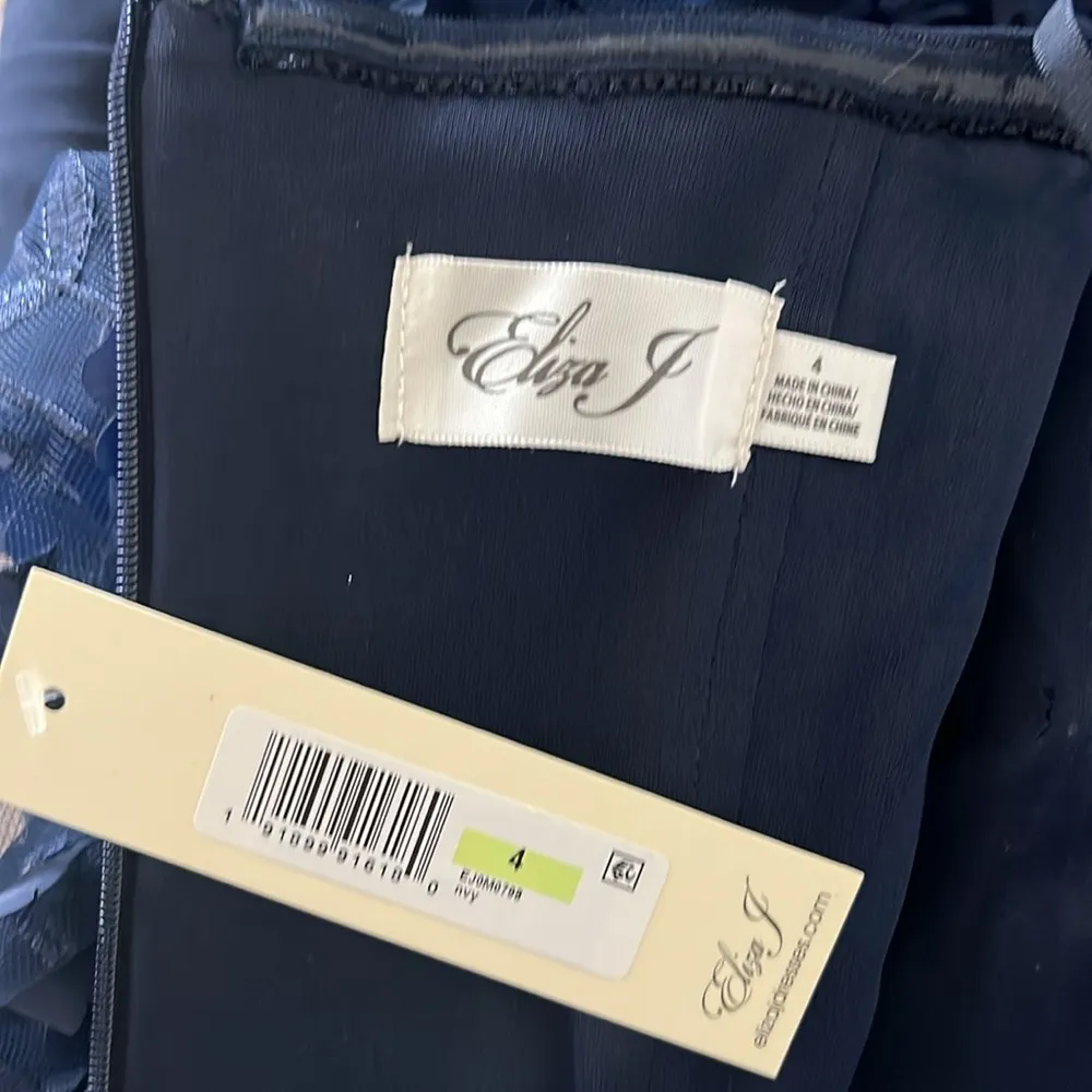 Eliza J. Off-the-Shoulder Mesh-Sleeve Gown in Navy, Size 4, New w/Tag - Image 12