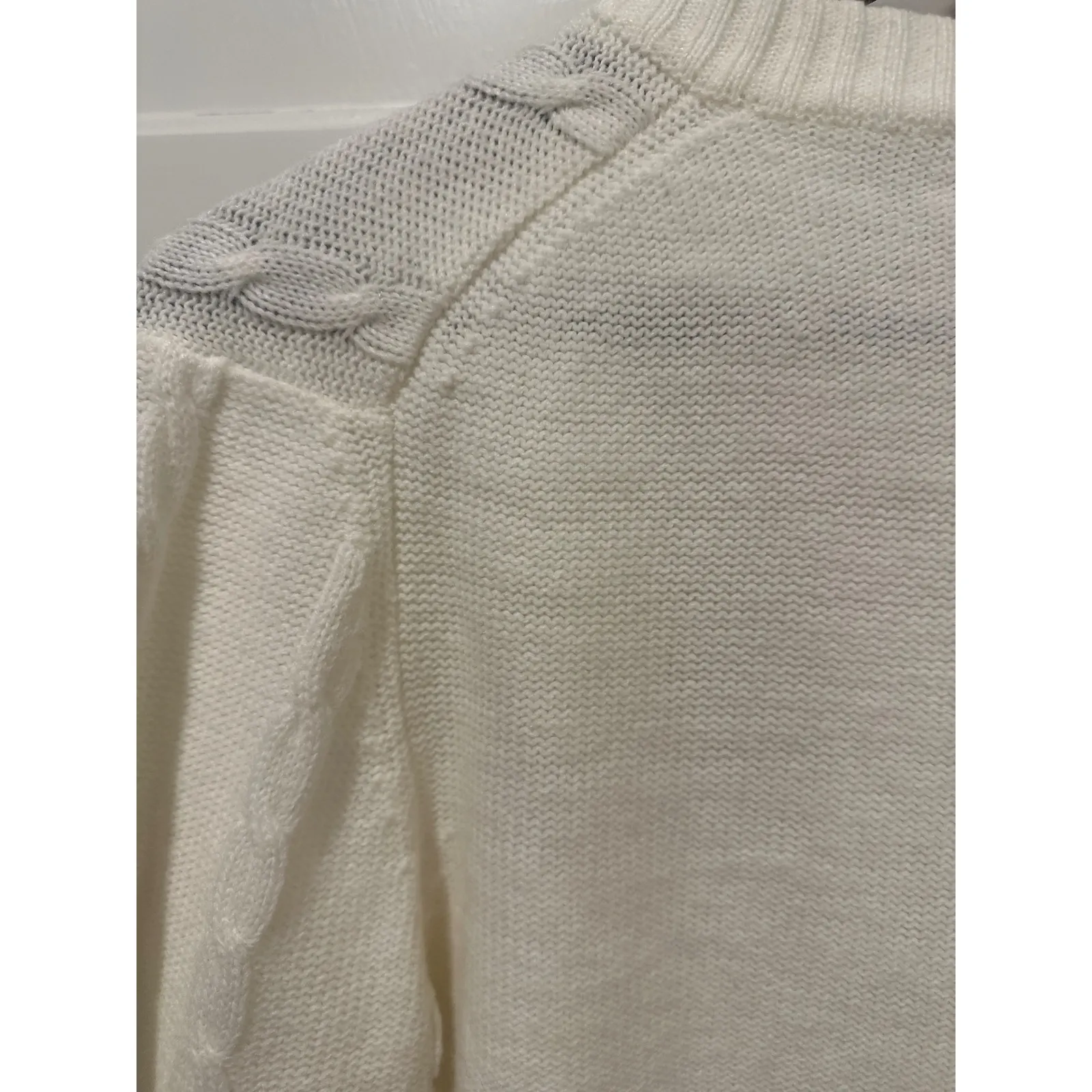 Haymaker VTG 70's Cable Knit V Neck Sweater Cream Classic Preppy Style Size M White Size M - Image 8