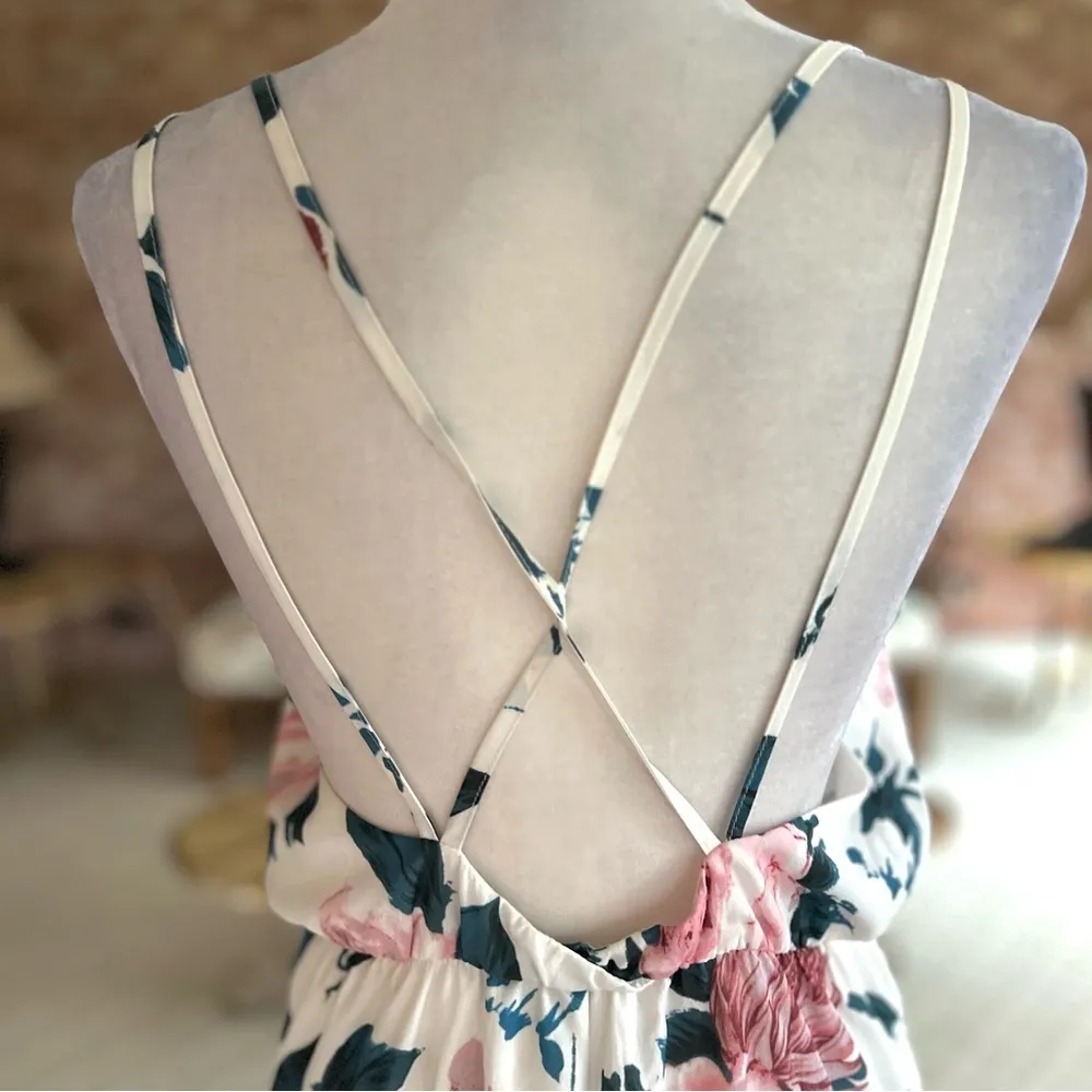L’Atiste White Floral Crisscross Back Midi Dress M - Image 10