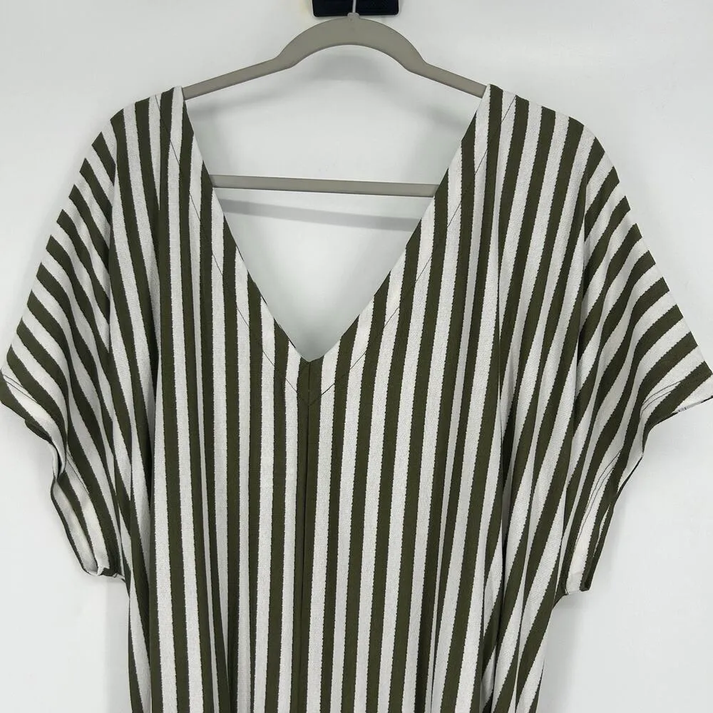 AnyBody Wide Leg Jumpsuit Olive Green White Stripe Belted Comfy Size 2X - Image 8