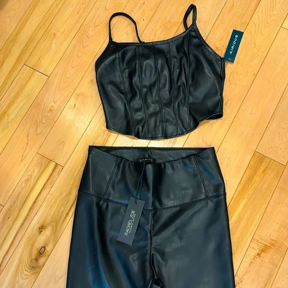 Rachel Zoe black faux leather crop top and faux leather leggings set - Image 2
