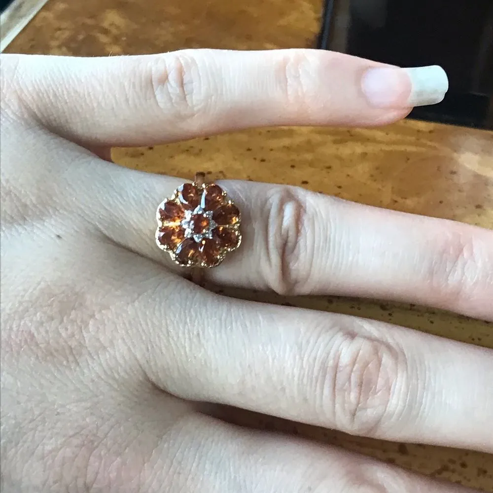 Natural Orange Garnet Sterling Silver 18k Yellow Gold Vermeil Ring Size 5.25 - Image 2