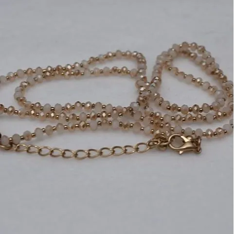 Vintage Opaque Pink/White Glass Beads Gold Tone Spacers Single Strand Necklace - Image 3