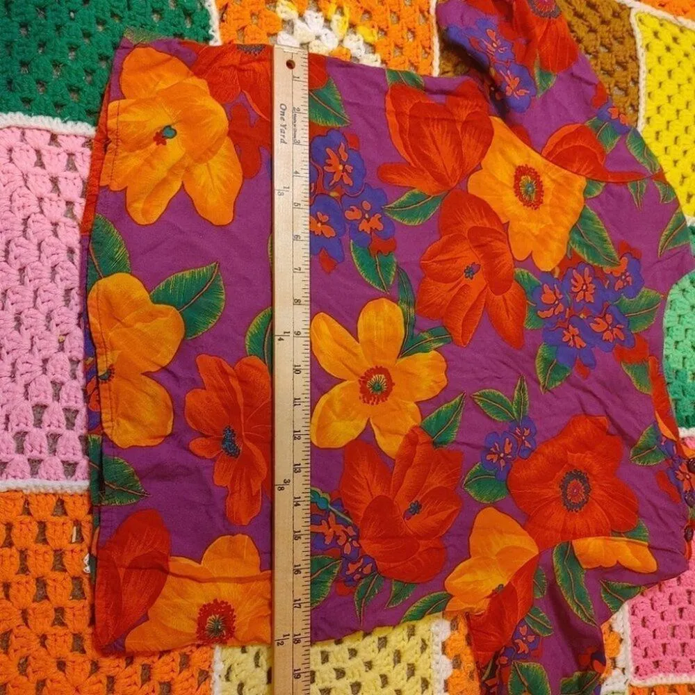 Nouveau Floral Flowers Vintage Retro Bright Rayon Size Medium M Shirt Blouse - Image 3