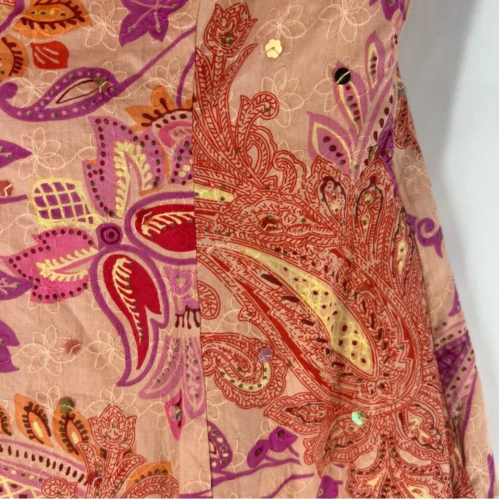 Express Y2K Floral Paisley Embroidered Sequin Embellished Strapless Sun Dress - Image 5