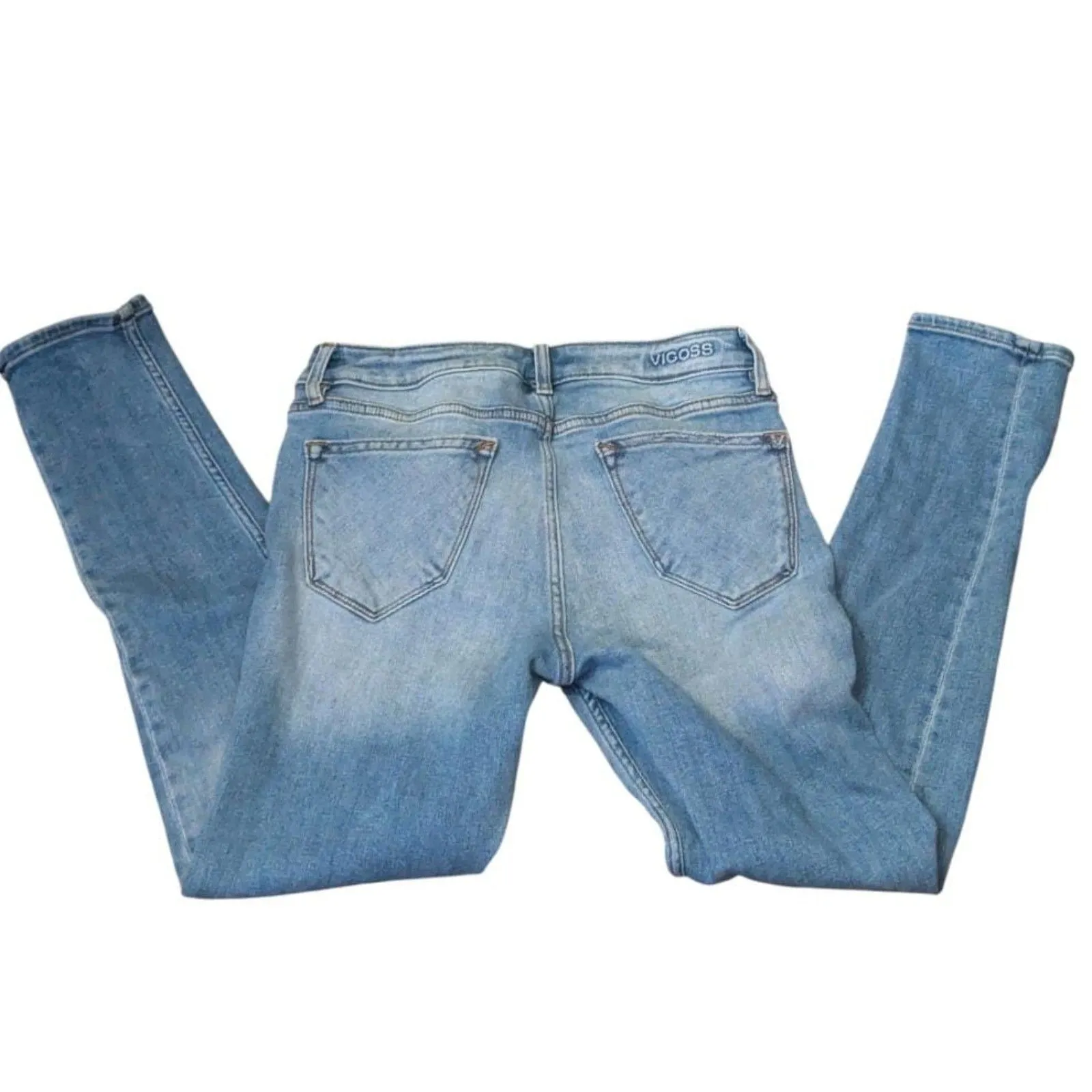 VIGOSS Thompson Tomboy Skinny Jeans Light Wash Distressed Denim 27 - Image 6