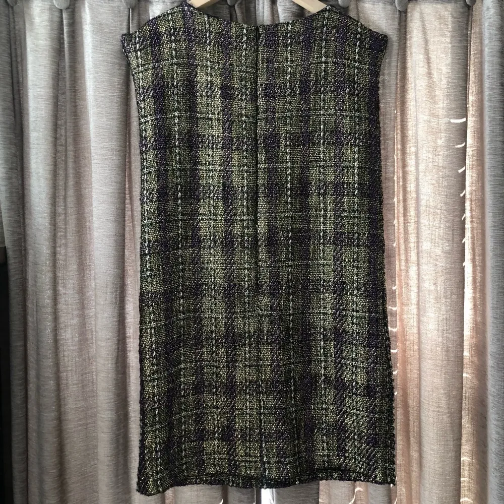 Bontrue Purple & Gold Tweed Cap Sleeve Shift Dress Size M - Image 7