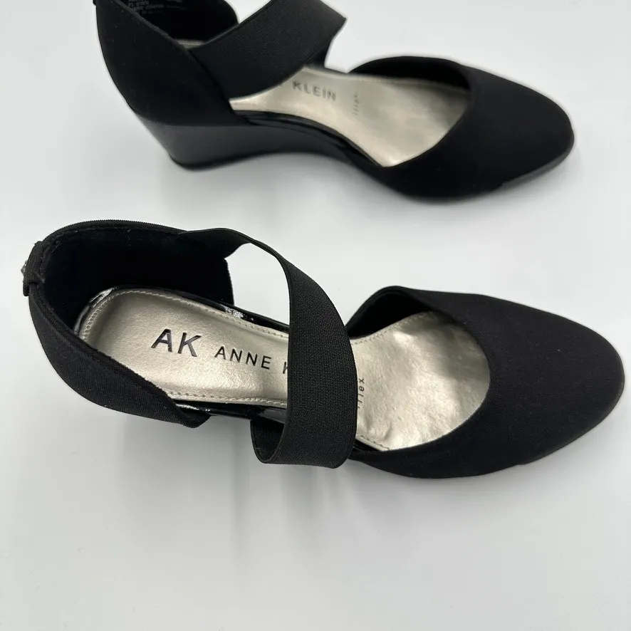 Anne Klein Womens Black Fabric Wedge Heels Elastic Straps Comfort Shoes Size 6M - Image 3