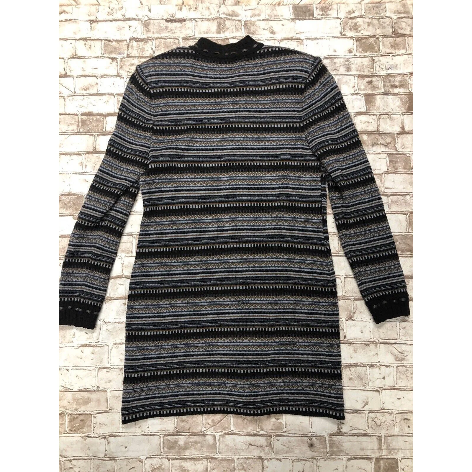 ST.‎ JOHN marie gray Stripe Zip Santana Knit Long Sweater Jacket Size S Leather - Image 4