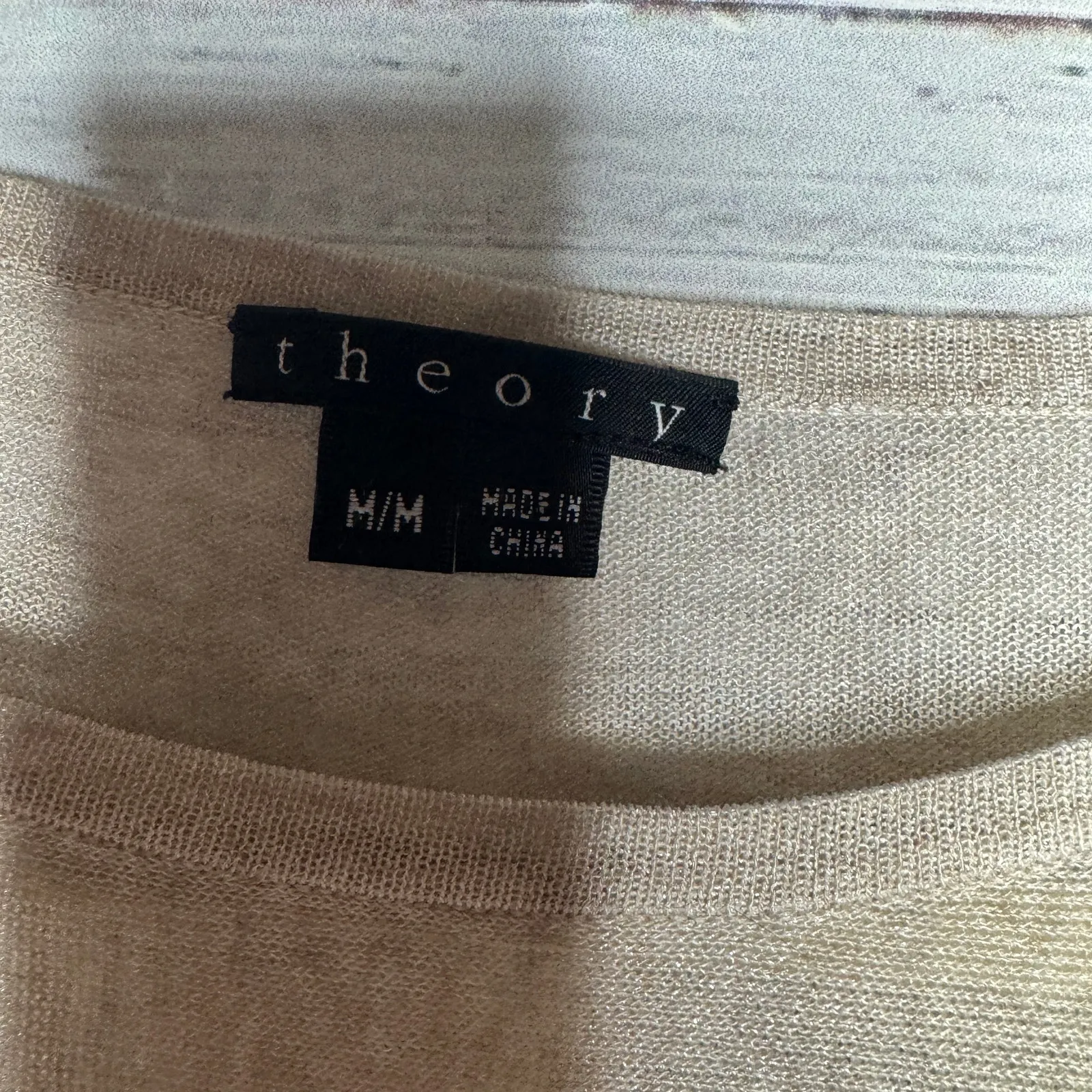 Theory Beige Draped Front Long Sleeve Knit Top Lightweight M - Image 2