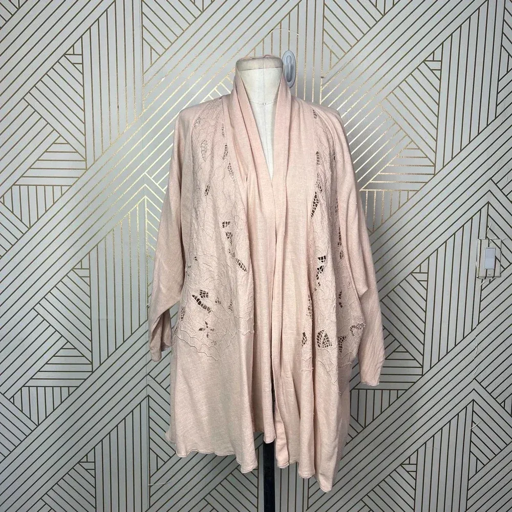 Free People Cool Nights Crochet Cardigan Conch Pink‎ Size Small - Image 3