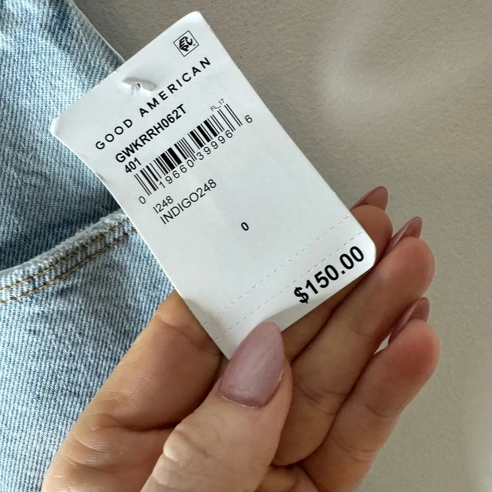 NWT Good American 25 High Waist Raw Hem Slim Straight Jeans Indigo248 - Image 4