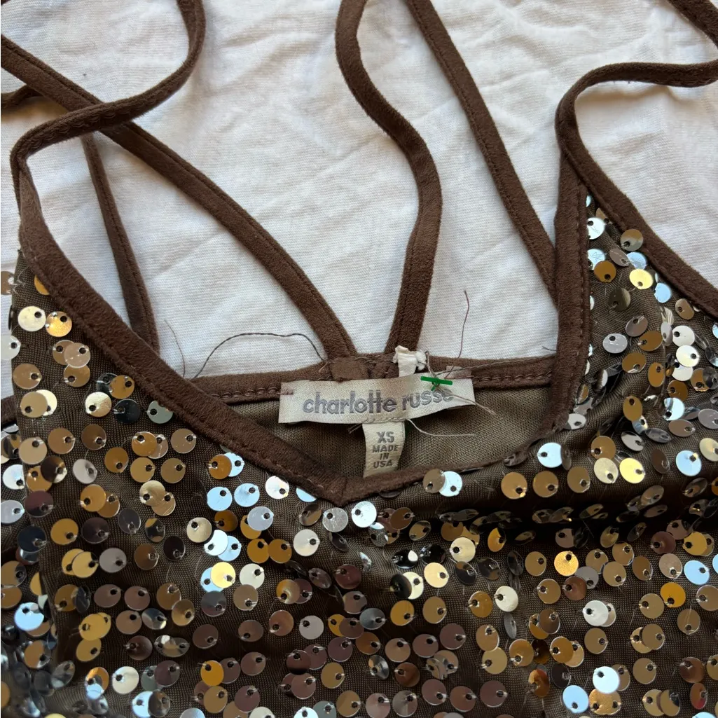 Charlotte Russe silver Brown Sequin embellished cage back  Mini Dress - Image 3