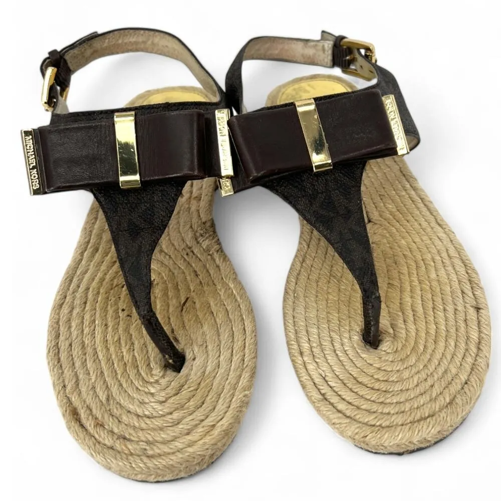 Michael KORS | 5.5 | MEG Brown MK Signature PVC Logo Bow Espadrille Sandel AQ13J - Image 7