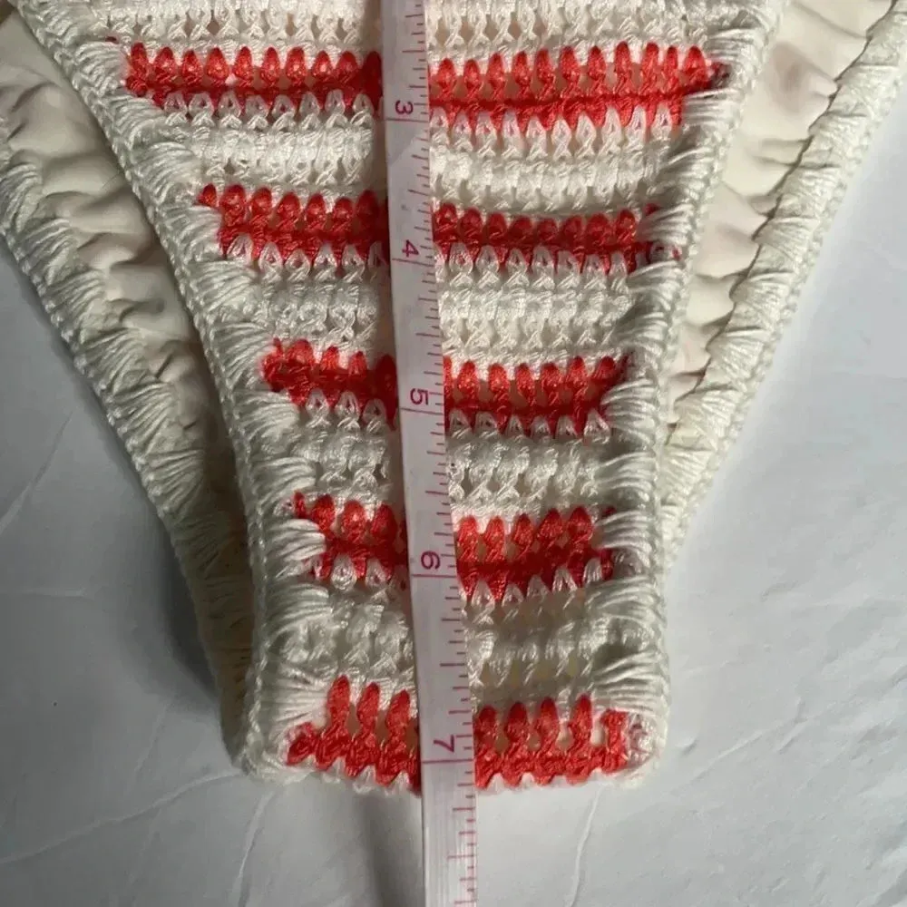 Aerie Crocheted bikini bottoms  NWT Cream and orange/red stripes Size XXS - Image 9
