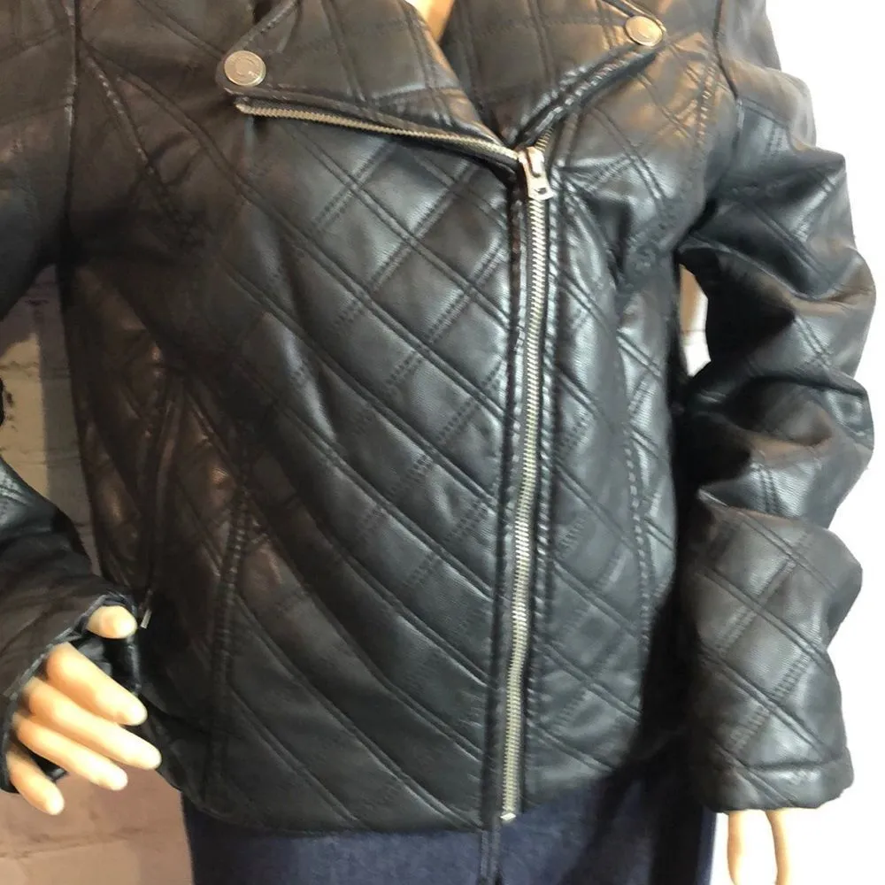 Aeropostale Black Faux Leather Quilted Moto Jacket Juniors XL - Image 4