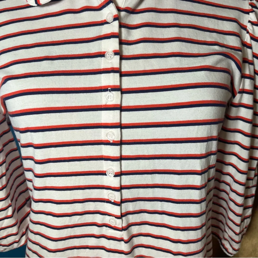 Buru Women’s Nautical Striped Puffed Sleeve Polo Stretch Dress Size M Preppy Red Size M - Image 3