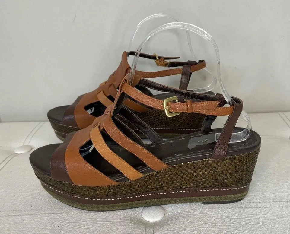 Tahari Jane Brown Leather Espadrille Platform Sandal Size 9.5 - Image 6